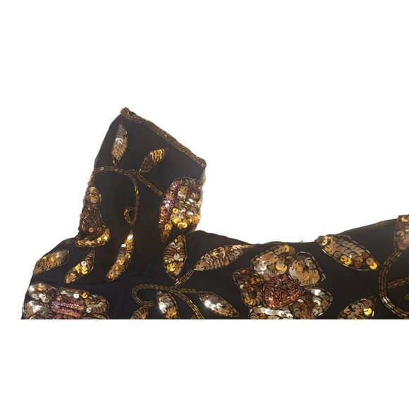 Vintage Stenay Black Gold Sequin Beaded Silk Blouse Top‎ Size 8 Elegant Formal - Picture 9 of 16